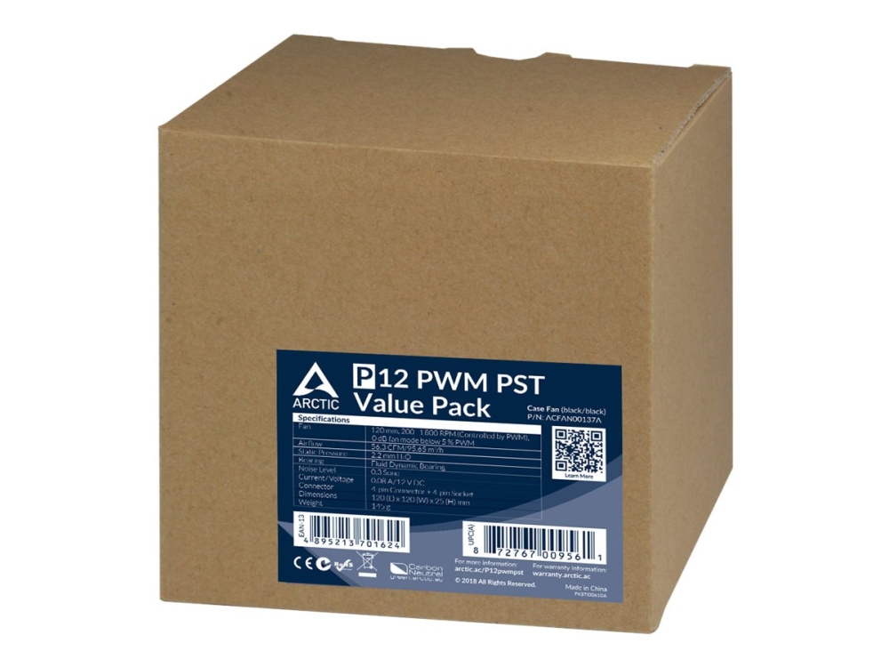 Arctic P12 Pwm Pst Value Pack   Indsats Med Blæser   120    Sort