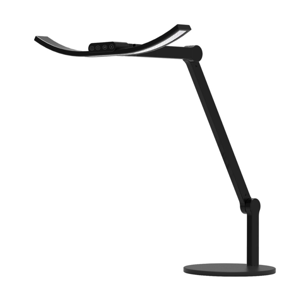 Kurvet Skrivebordslampe   Med Svingarm  Base   1600 Lumen   Sort  Mindre Version