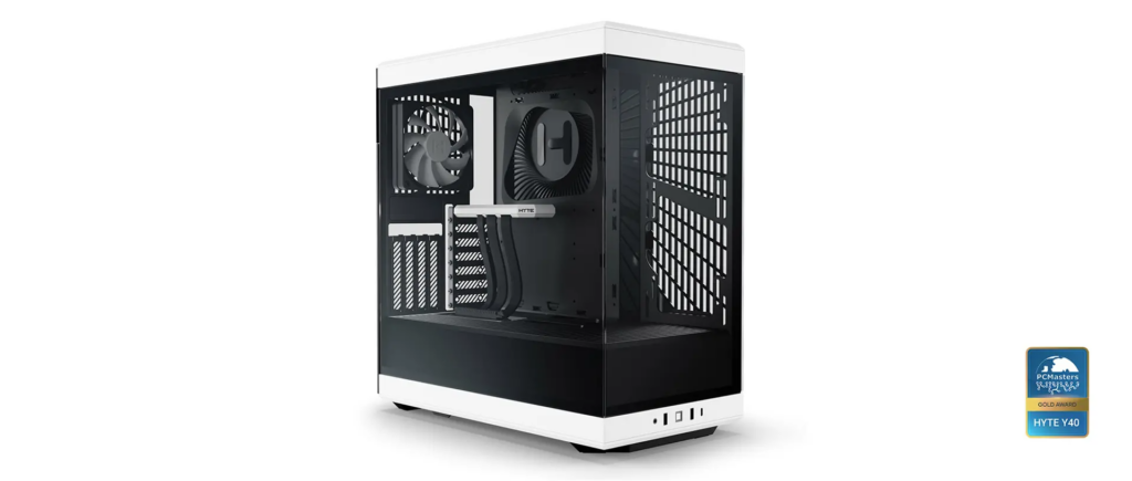 Hyte Y40 Black White Miditower   Panoramic Glass Veil  Included Pcie   Riser Cable   Included Fans